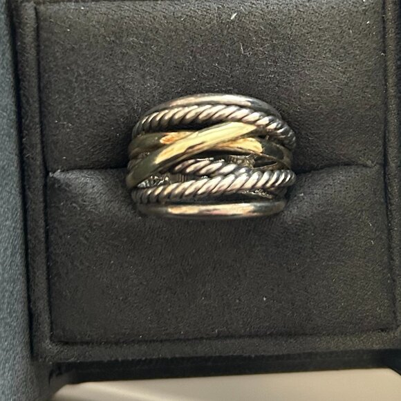 David Yurman Crossover Ring Sterling Silver with 14K Yellow Gold, 17mm, 7 row - Picture 3 of 4